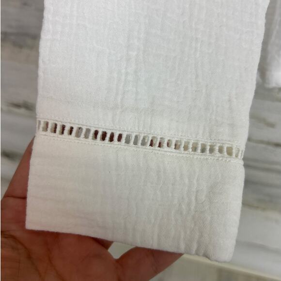 Saks Fifth Avenue Womens medium White Tie-Up Neckline Top long sleeve boho light - Picture 6 of 7